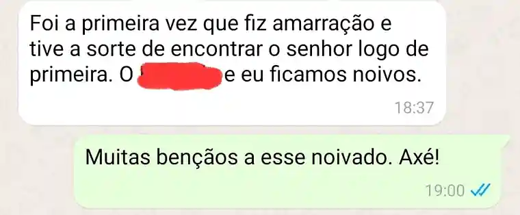 Cliente relata no WhatsApp que ficou noiva após a primeira amarração amorosa