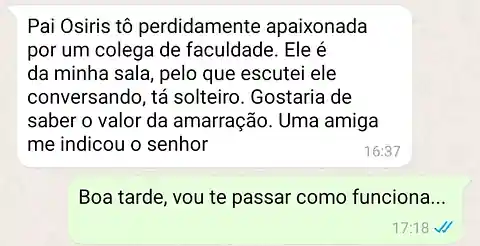 Cliente pede no WhatsApp o valor da amarração amorosa por indicação de uma amiga