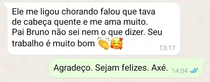 Cliente relata no WhatsApp que a pessoa ligou chorando e disse que a ama muito